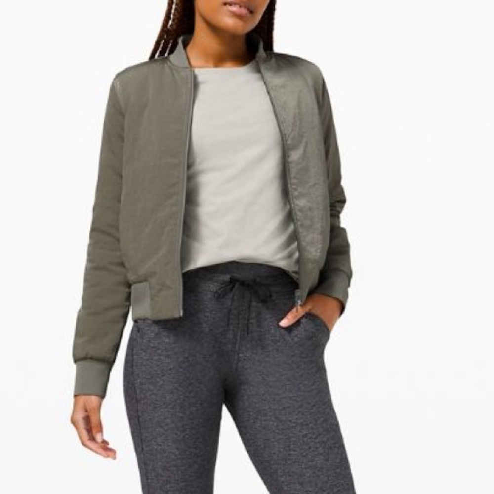 💐 Lululemon Non Stop Bomber Reversible Gray Sage Sz 2